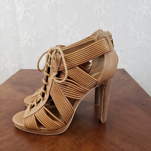 BCBGMaxAzria Shoes - BCBGMaxAzria Tan Lace up Heels!